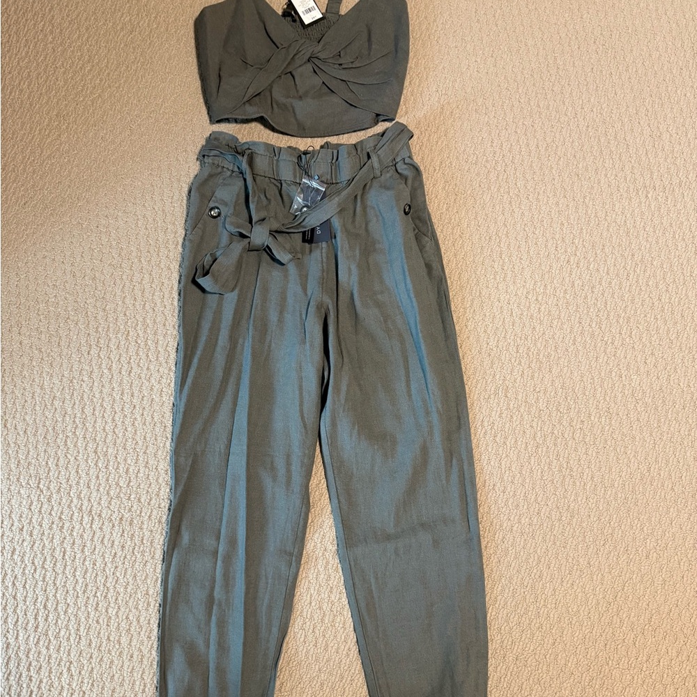 Dynamite Green Jumpsuit with Tie-Waist Detail